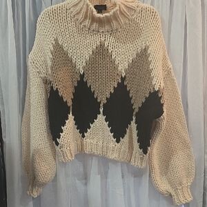 #32 Lumiere Cream and Black Diamond Knit Chunky Turtleneck Sweater